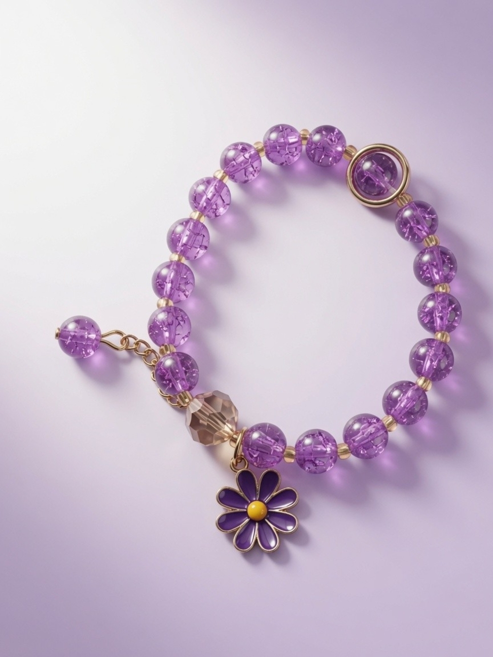 Purple Crystal Flower Charm Bracelet